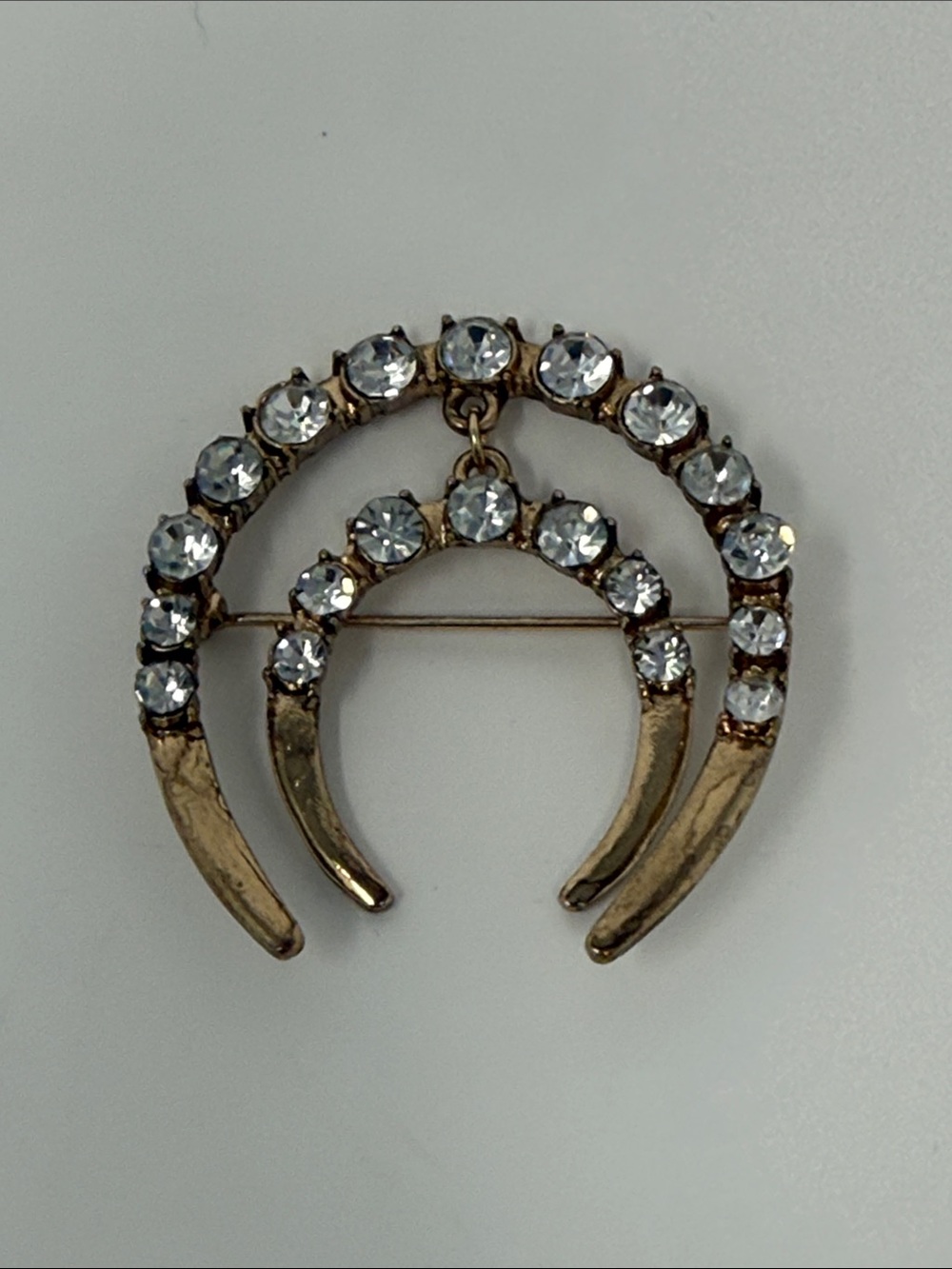 Free People Gold-Tone Crystal Crescent Pin Brooch - Clear Crystal